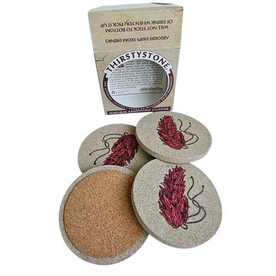 4 Stück Sandsteinuntersetzer mit Korkboden - Thirstystone - USA 1996
