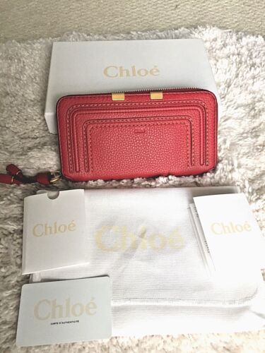 Authentic New Chloe Marcie Red Long Zip Around Calfskin Leather Wallet $550 NWT - Picture 1 of 9