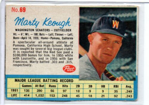 1962 Post Set Break # 69 Marty Keough EX-EXMINT SHORT PRINT SP VINTAGE 1960S