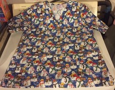 SB Scrubs Large Snowmen Collage Let It Snow Snowflakes Scrub Top