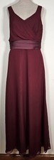 Size 6 Waist 29 Long Formal Maroon Crepe Overlay Evening Prom Dress Gown New Tag