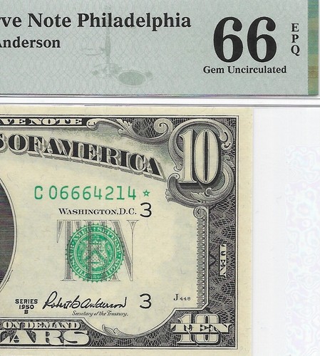 1950B 10 $ PHILADELPHIA *STAR* ⭐️ FRN PMG GEM Stempelglanz 66 EPQ Banknote 1 of 2