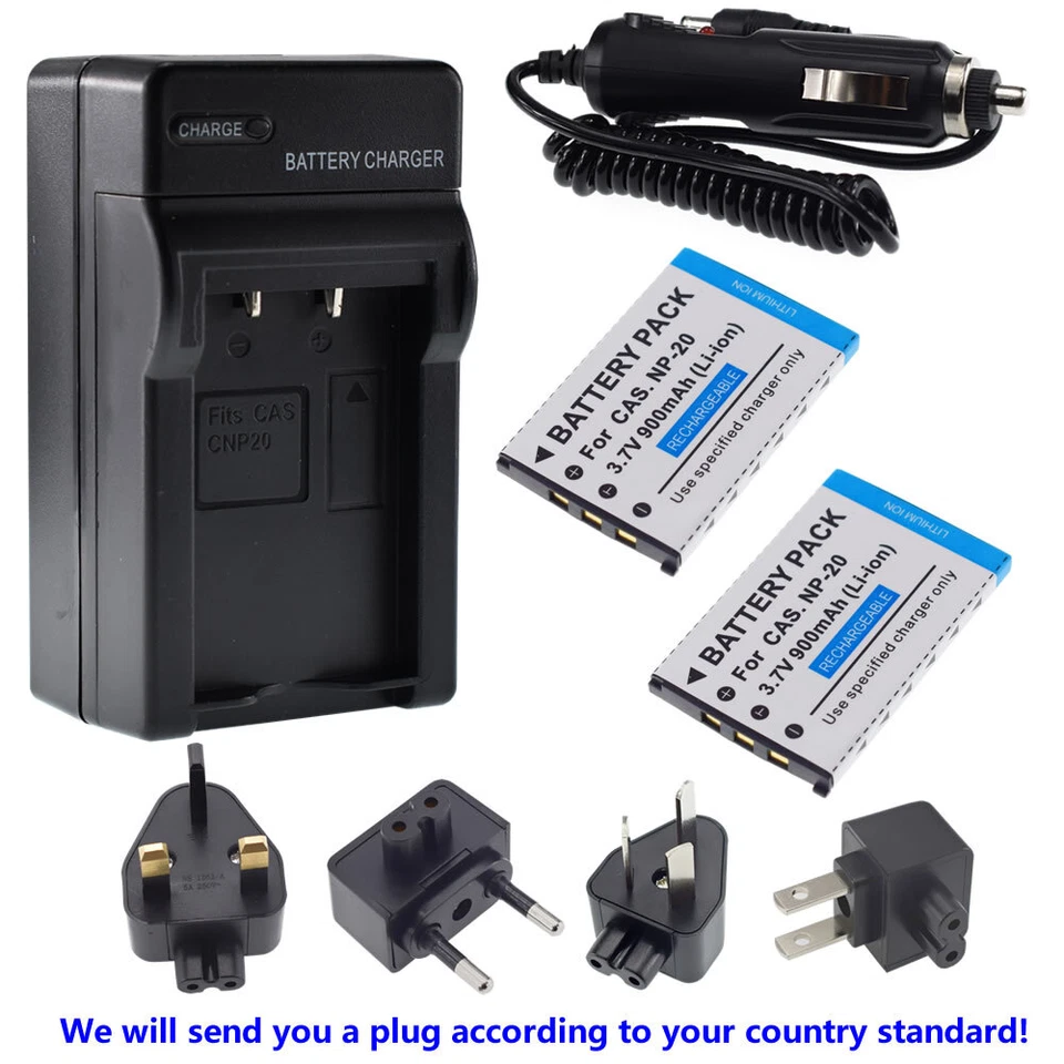 2x Kits de batería + cargador para cámara zoom tarjeta Casio NP-20 NP20 NP-20DBA Exilim Foto 3 de 4