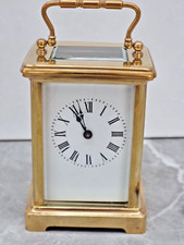 Antique French Brass Carriage Clock With Bevelled Glass Panels & Key