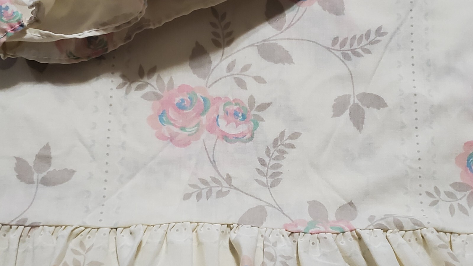 Vtg Wamsutta Superlin Double Flat Sheet And Pillowcase Butterfly Floral Ruffled
