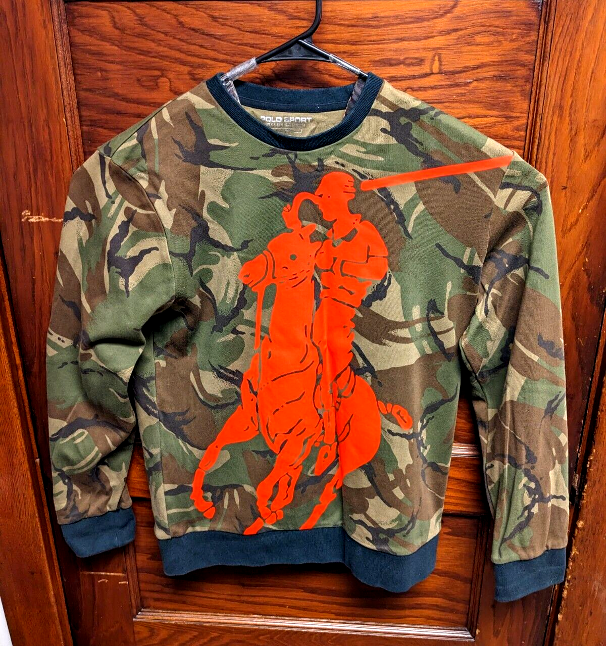 Polo Sport Esercito Verde Mimetico Pistrello Uomo M Grande Blaze Arancione Pony Stretch Ralph