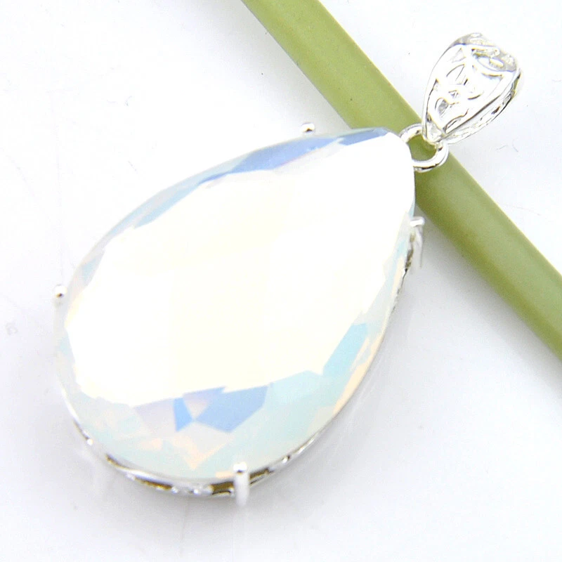 Pingentes de colar encantador prata pedras preciosas arco-íris presente de Natal deslumbrante - Imagem 4 de 4