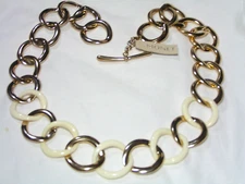 ...MONET...Gold Tone & Lucite Large Links Chain Toggle Necklace...
