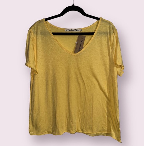 Michael Stars Women’s Sz OS Luxe Slub Short Sleeve V Neck Crop Lemon Yellow Top