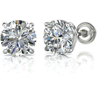 .25 ct. Moissanite Stud Screw Back Earrings - 14k White Gold - Sparkling