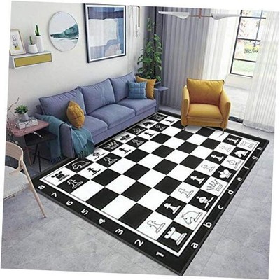 Home Area Runner Rug Pad Black and White Chess 5'3''x8'（160cm*240cm） Multi1