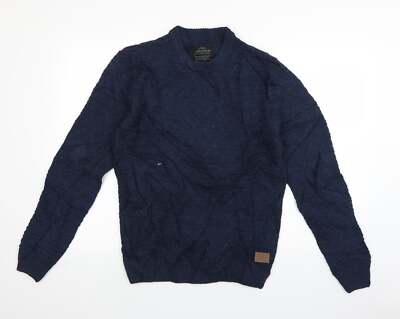 Threadbare Herren blau Rundhals Acryl Pullover Pullover Größe M