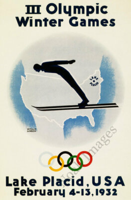 Winter Olympic games at Lake Placid vintage travel poster repro 12x18