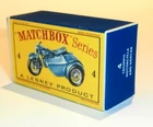 Matchbox Lesney No 4 Triumph Motor Cycle  Empty Repro D style Box