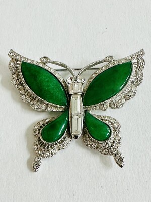 Vintage JBK Jaqueline Kennedy Faux Jade Butterfly Brooch 