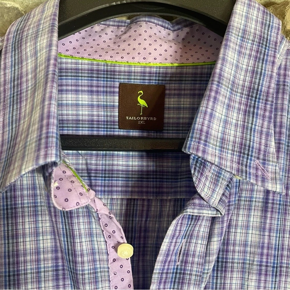 Camisa social masculina TAILORBYRD roxa xadrez com botões tamanho 2XL 100% algodão - Imagem 4 de 4