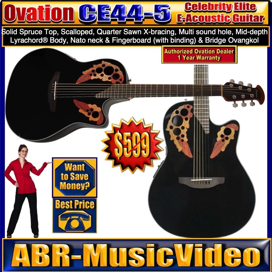 Ovation Celebrity Elite Electric/ Acoustic Guitar CE44-5, Black
