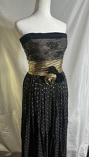 Escada Tulle Black Gold Dress Gown Silk Gold Metallic Thread Size 36