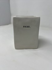 Rae Dunn FOCUS Office Organizer Pencil Pen Holder Square Vase Ivory