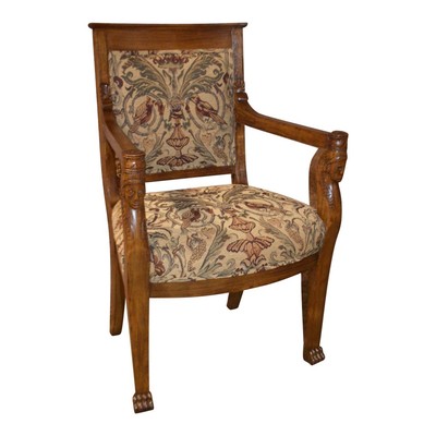 Vintage Solid Oak Egyptian Revival Chair W Tapestry Seat Ebay
