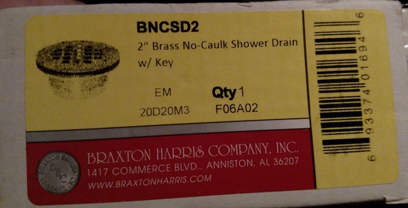Braxton Harris Co. 2" Brass No-Caulk Shower Drain w key - Item #BNCSD2