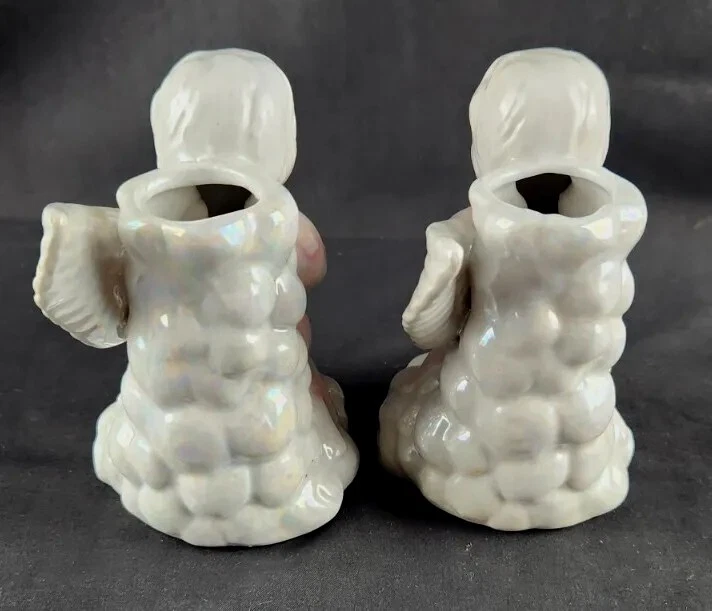 Vintage Pair (2) Ceramic Praying Cherub 5" Kneeling Praying Angels Candle Holder - Image 3 of 4
