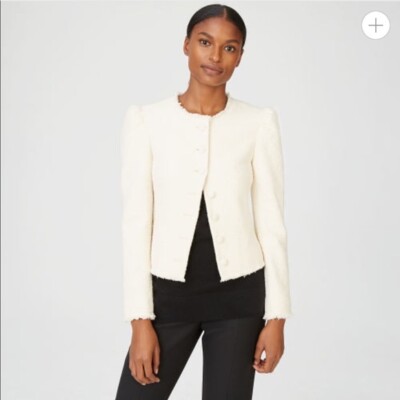 Club Monaco Cream Tweed Boucle Milah Blazer Jacket Size 12 Puff Sleeve  Career