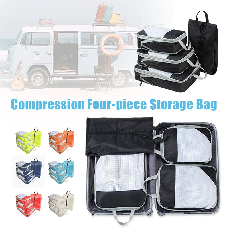 4Pcs Set Mesh Luggage Organiser Packing Cubes Travel Compression Suitcase Bag