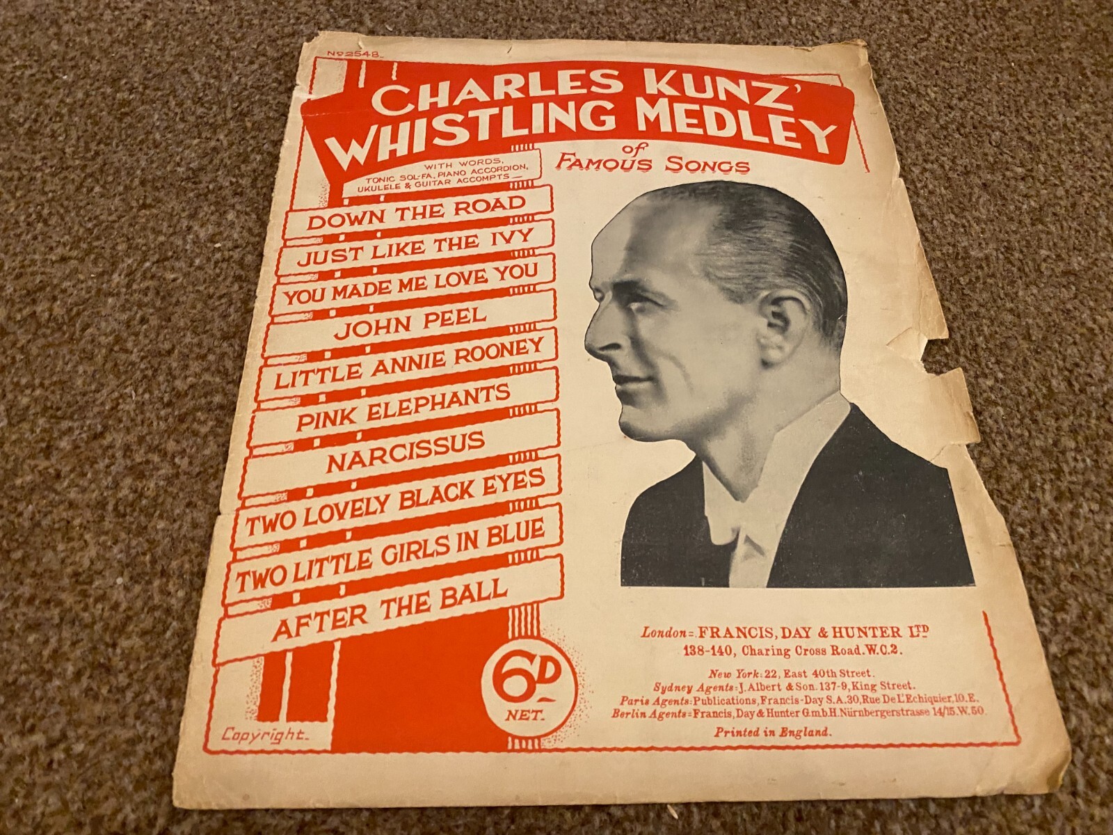 MLF4 SHEET MUSIC CHARLES KUNZ WHISTLING MEDLEY OF FAMOUS SONGS eBay