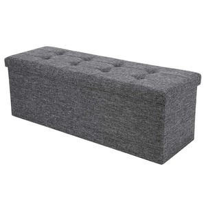 Xl Large Folding Dark Grey Linen Fabric Storage Ottoman Toy Box