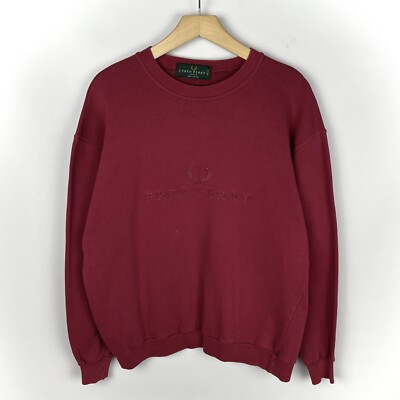 Vintage Fred Perry Big Logo Embroidered Sweatshirt Burgundy Size Large 90 s Hype