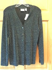 CHICO'S SLINKY LIQUID SPARKLY KNIT BUTTON FRONT JACKET-SIZE 1- NWT-RETAIL 88