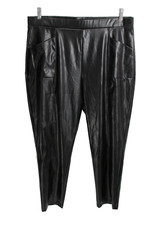 NWT HALSTON Pull On Pants Women Size XL Solid Black Faux Leather Seamed Pockets