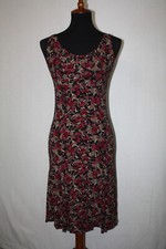 LOFT Sz 0 Black Red Tan Floral Rayon Knit Shift Dress Sleeveless Lined