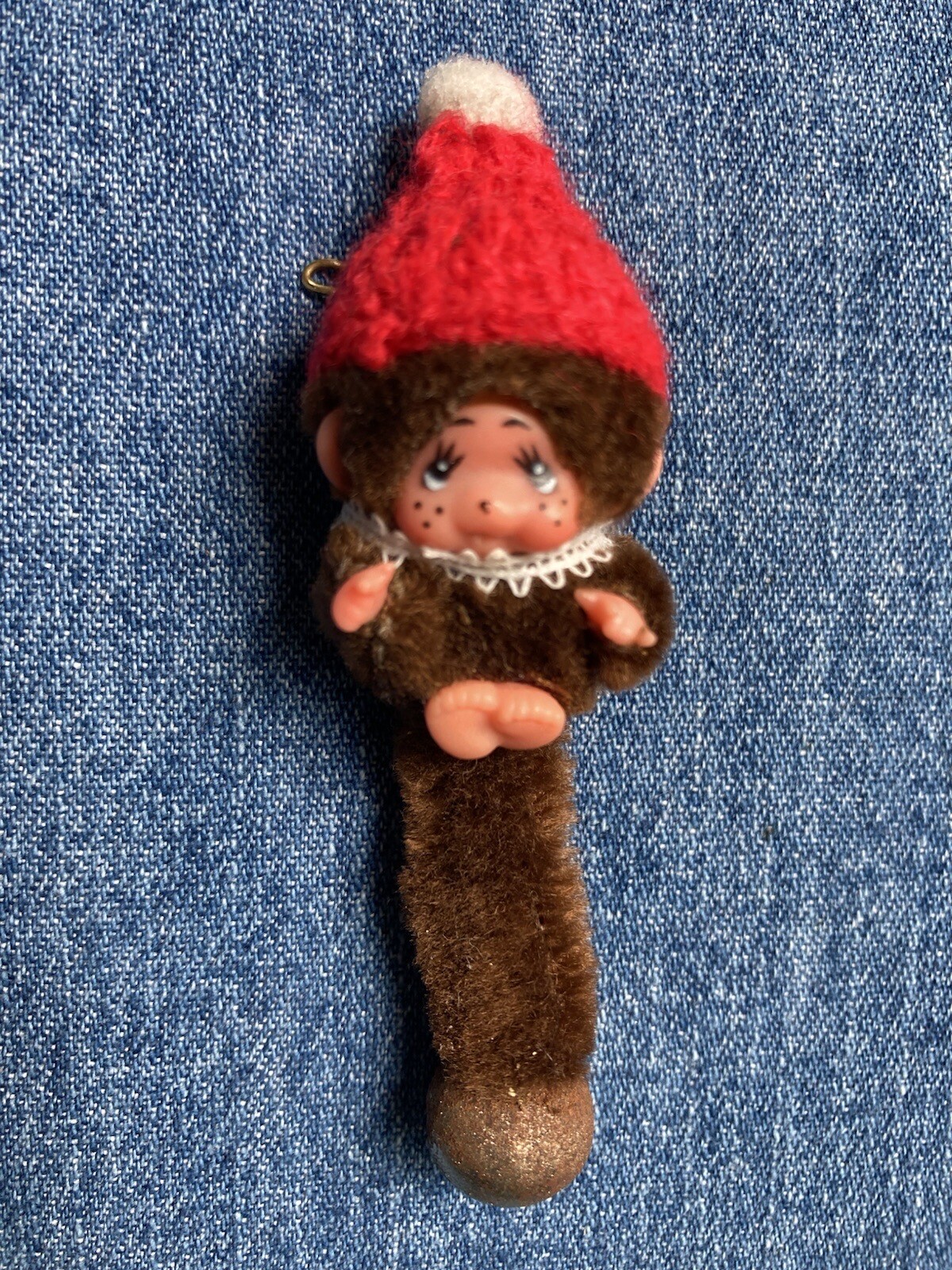 Vintage Tiny Monchichi Mini Monkey Pin Wearing a … - image 2
