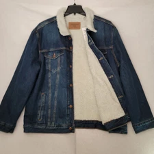 Levis Sherpa Trucker Jacket Mens MEDIUM BLUE DARK WASH Lined Button Up NWT