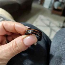 Size 7 - Whiskey Barrel Wood Ring - Band Gunmetal Stainless  Brand New