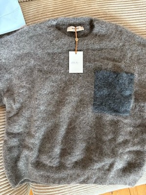NWT MOS MOSH MMAlila Mohair Knit Sweater Jumper Brown Grey Pocket Size M