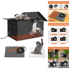 Large Heated Outdoor Cat House Winter Weatherproof Insulated Shelter with 2 Pads