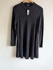 Fortune Ivy Caressa Keyhole Hacci Knit Dress Womens M Black Minimalist 
