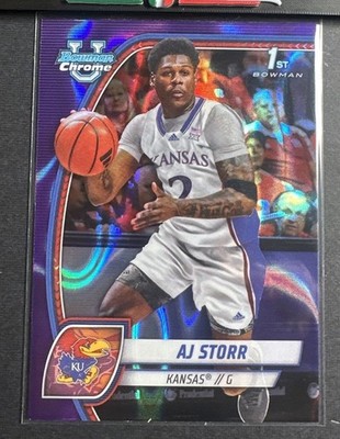 2025 Bowman Chrome U 1st Bowman AJ Storr 4 Purple Lava Kansas Jay Hawks