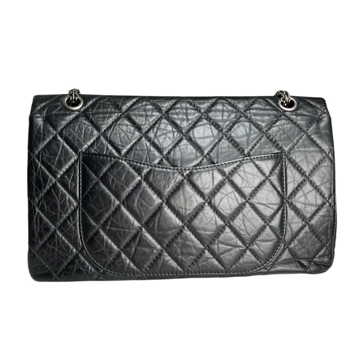 Chanel CC 255 Re-Issue Large Black Aged Calf Gunmetal