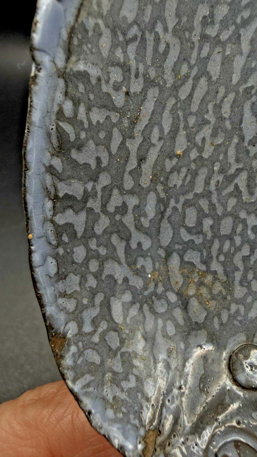 GRANITEWARE Gray Enamel SPOON SHAPED SCOOP w loop Handle Antique Vintage