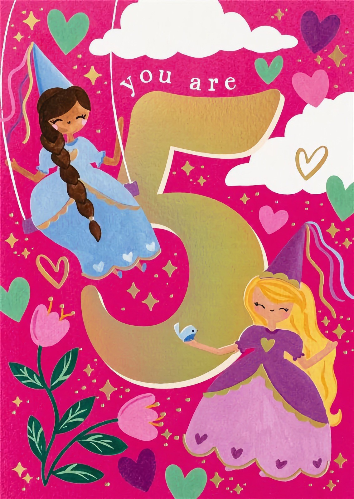 Happy 5th Birthday Card Girls Princess For Daughter Sister Granddaughter Niece