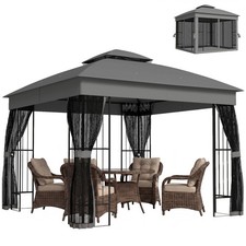 Outsunny 3 x 3 m Garden Gazebo with Shelves, UPF50+ Permanent Gazebo