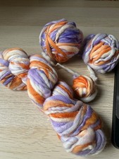 BFL hand dyed chunky thick and thin yarn wool lavender and orange from UK NEW