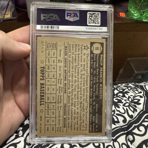 1952 Topps Phil Rizzuto #11 Black Back PSA 4 New York Yankees MVP HOF Scooter - Bild 12 von 24