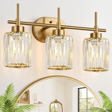 Modern Crystal Bathroom Vanity Light 3-Light Brushed Gold Bathroom Light