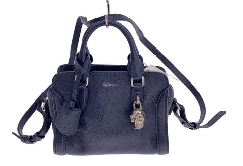 Alexander McQueen 2way Skull Padlock Small Satchel Hand Bag Tote Bag Navy Blue