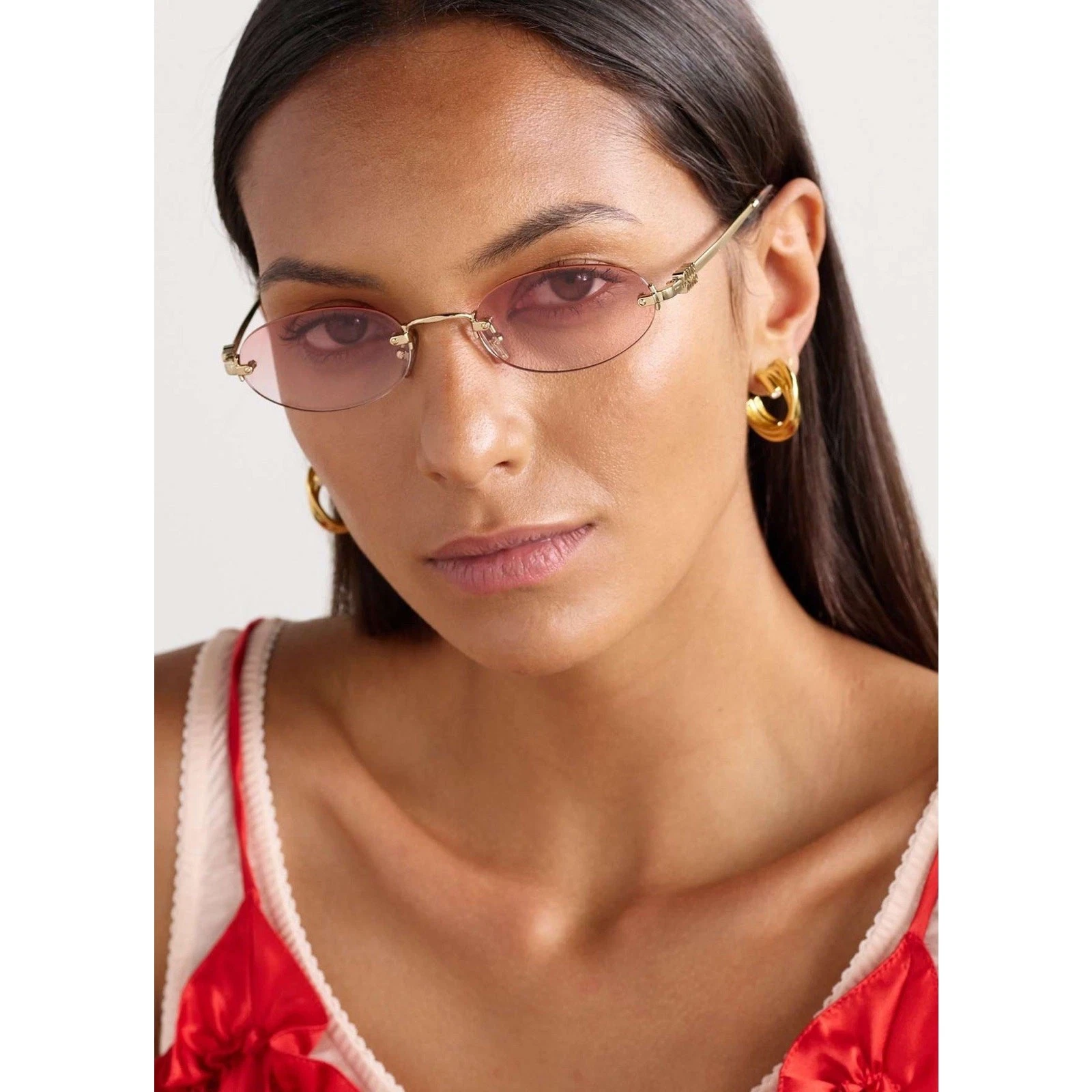 Miu Miu — MIU MIU MU A54S ZVN70O Pale Gold Gradient Pink Oval Rimless Sunglasses AUTHENTIC
